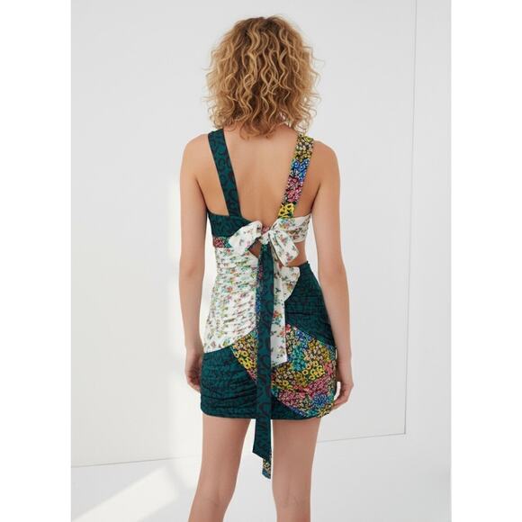 For Love & Lemons NWT Darlene Green Floral Colorblock Cut-Out Mini Dress Large - Picture 10 of 14